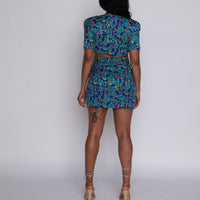 REIMAGINED Multi Color 80's Silk Two Piece Skirt Set