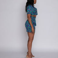 REIMAGINED Multi Color 80's Silk Two Piece Skirt Set