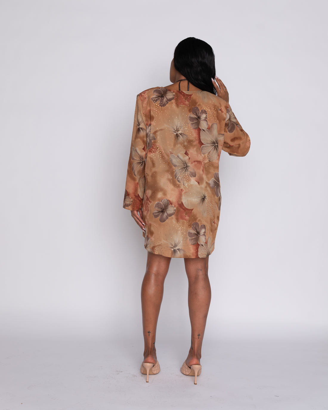 80'S Floral Champagne Cover Up Dress Shirt