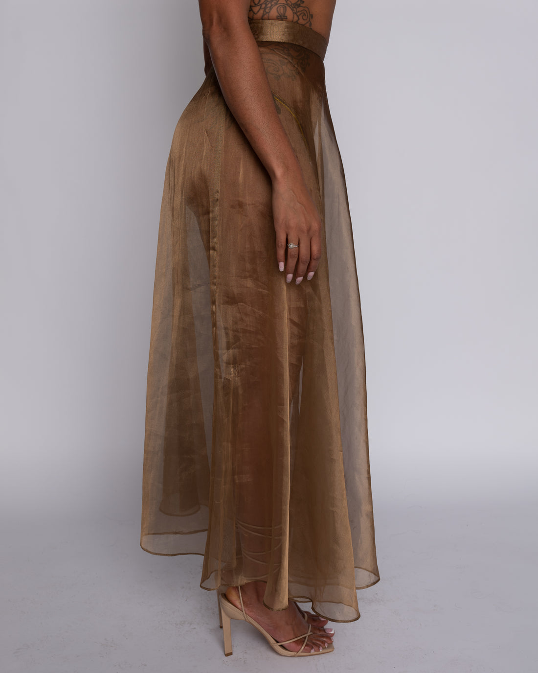 REIMAGINED Belle of the Ball 1990's A Line Mesh Skirt in Gold