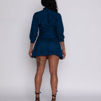 REIMAGINED Prim and Proper 1990's Wool Skirt Set in Blue